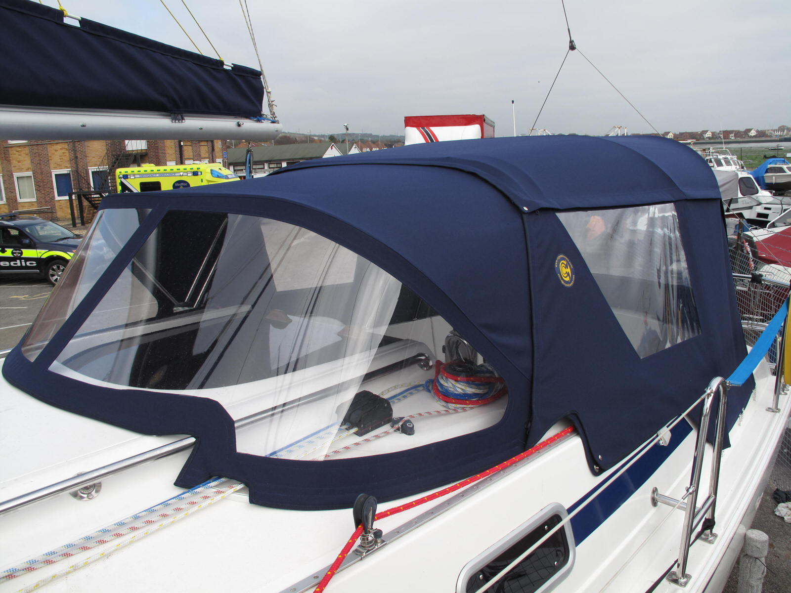 yacht with sprayhood and cockpit enclosure